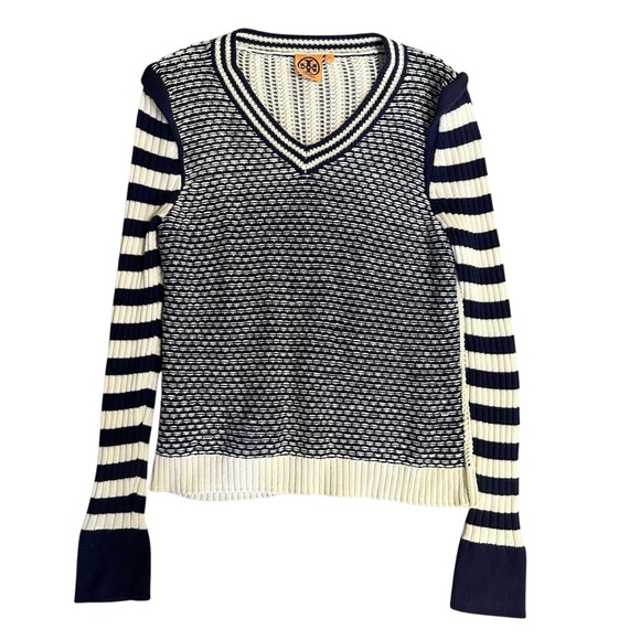 Tory Burch Alarice V Neck Cotton Sweater Size Large - Picture 4 of 8